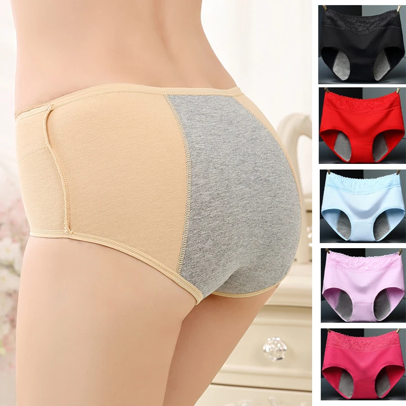 

3pcs Cotton Womens Mid Waist Leak Proof Menstrual Panties Females Lace Widen Period Physiological Briefs Ventilate Comfort Panty