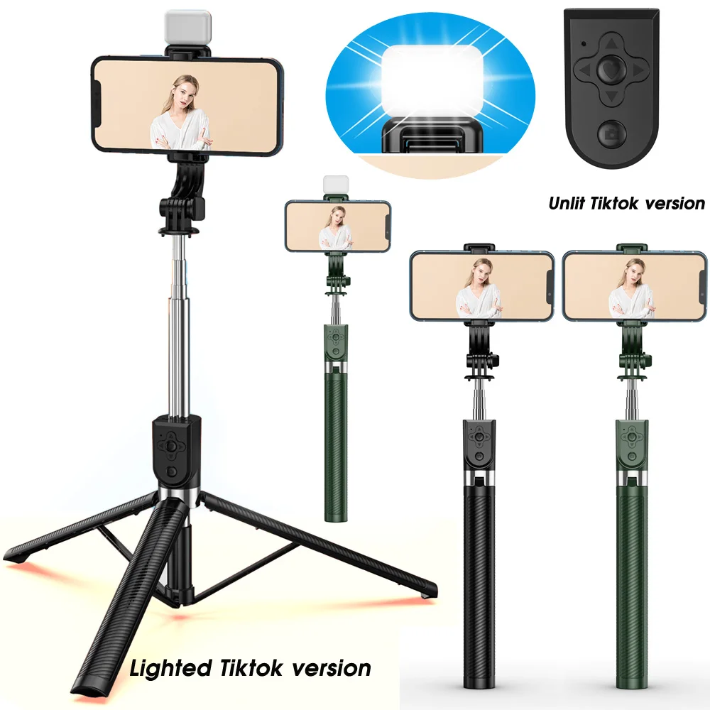 TRAVOR Bluetooth Wireless Selfie Stick Extended 1.67M Live Broadcast Stand Holder Tripod Foldable With Fill Light For Smartphone