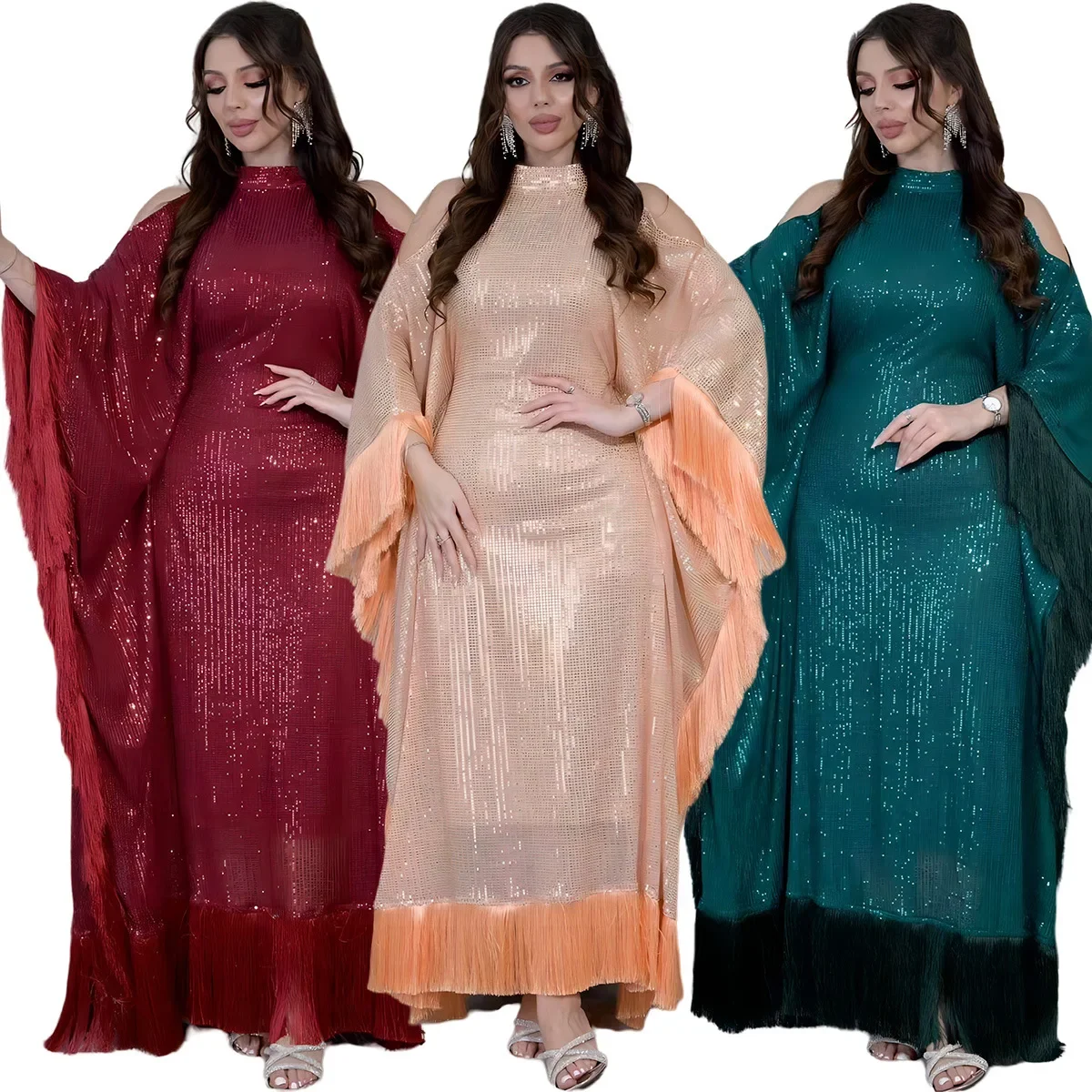 Ramadan Eid gland paillettes chauve-souris Abaya dubaï femmes Islam musulman Maxi caftan robes Kebaya Caftan Marocain Robe Femme Musulmane