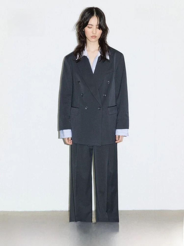 

H&M Women's Suit Casual Style V-Neck Double-Breasted Oversized Checkered Fabric Coat for Commuting And Daily Wear