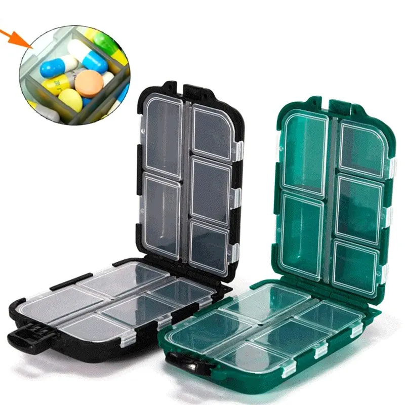 10 Grids Medicine Pill Storage Case Waterproof Purse Pill Holder Supplement Case Portable Vitamin Candy Pill Box Splitters