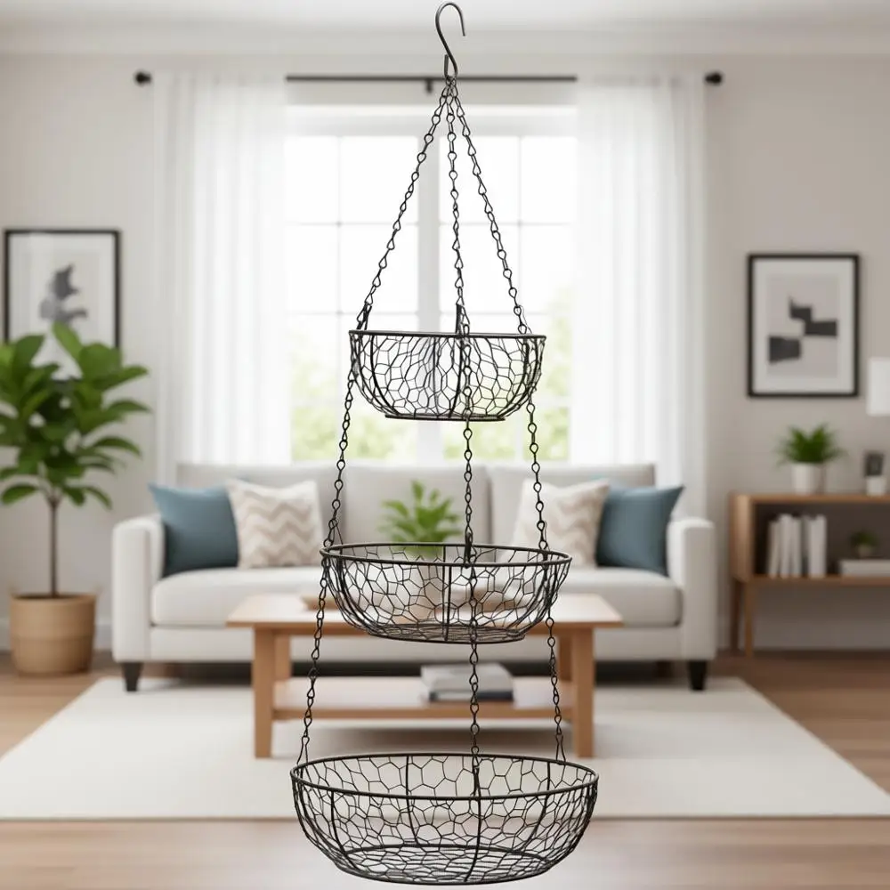 

3-Tier Bronze Chicken Wire Hanging Storage Baskets Collection