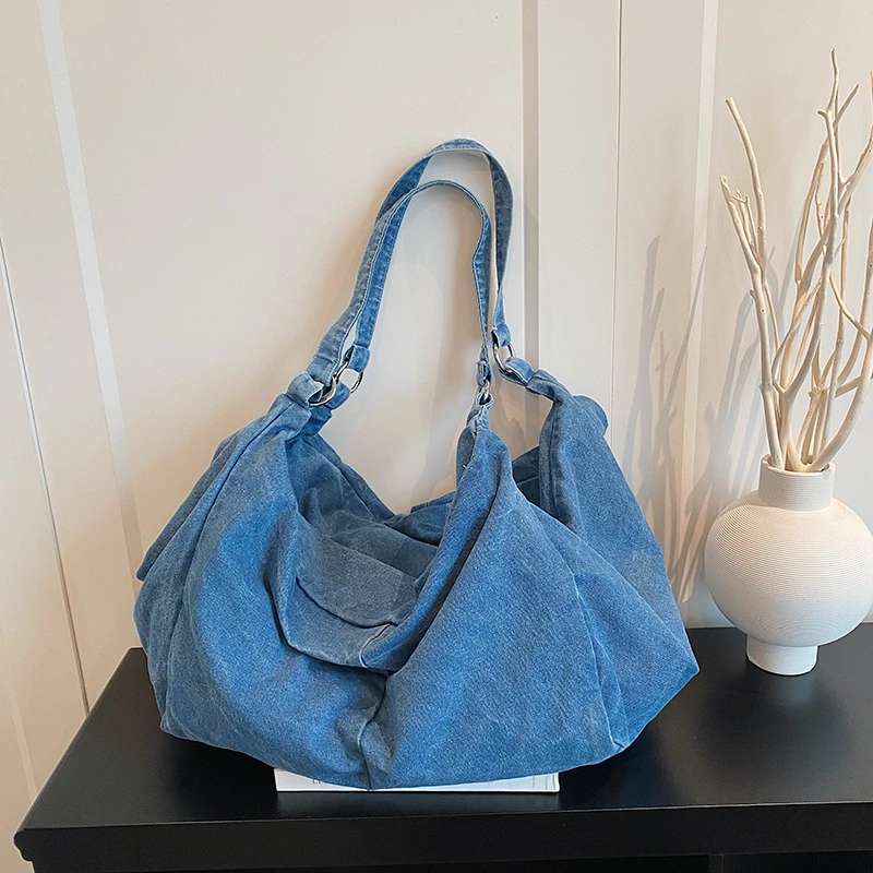 Women Bags Jeans - 빈티지 워싱 데님 대용량 숄더백 여성