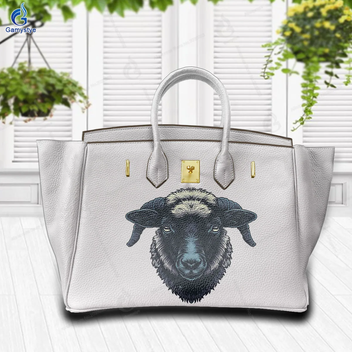 

Personalizar Bolso Art Printed Bags Black goat head 100% Real Cowhide Leather Women'S Bags Promotion Luxury Women Bags Bolsos Mu