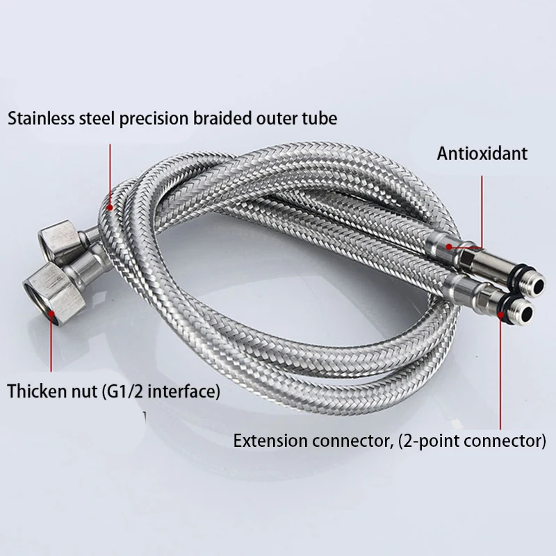 2Pcs Stainless steel G1/2 Basin Dish Hot /Cold Water Inlet Hose Household Toilet Water Heater Accessories Metal Long Rod Pipe