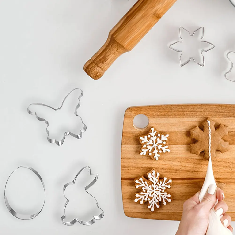 1Set Stainless Steel Easter Cookie Cutters Set Bunny Theme Biscuit Molds for DIY Baking Home Kitchen Professional Use Easter
