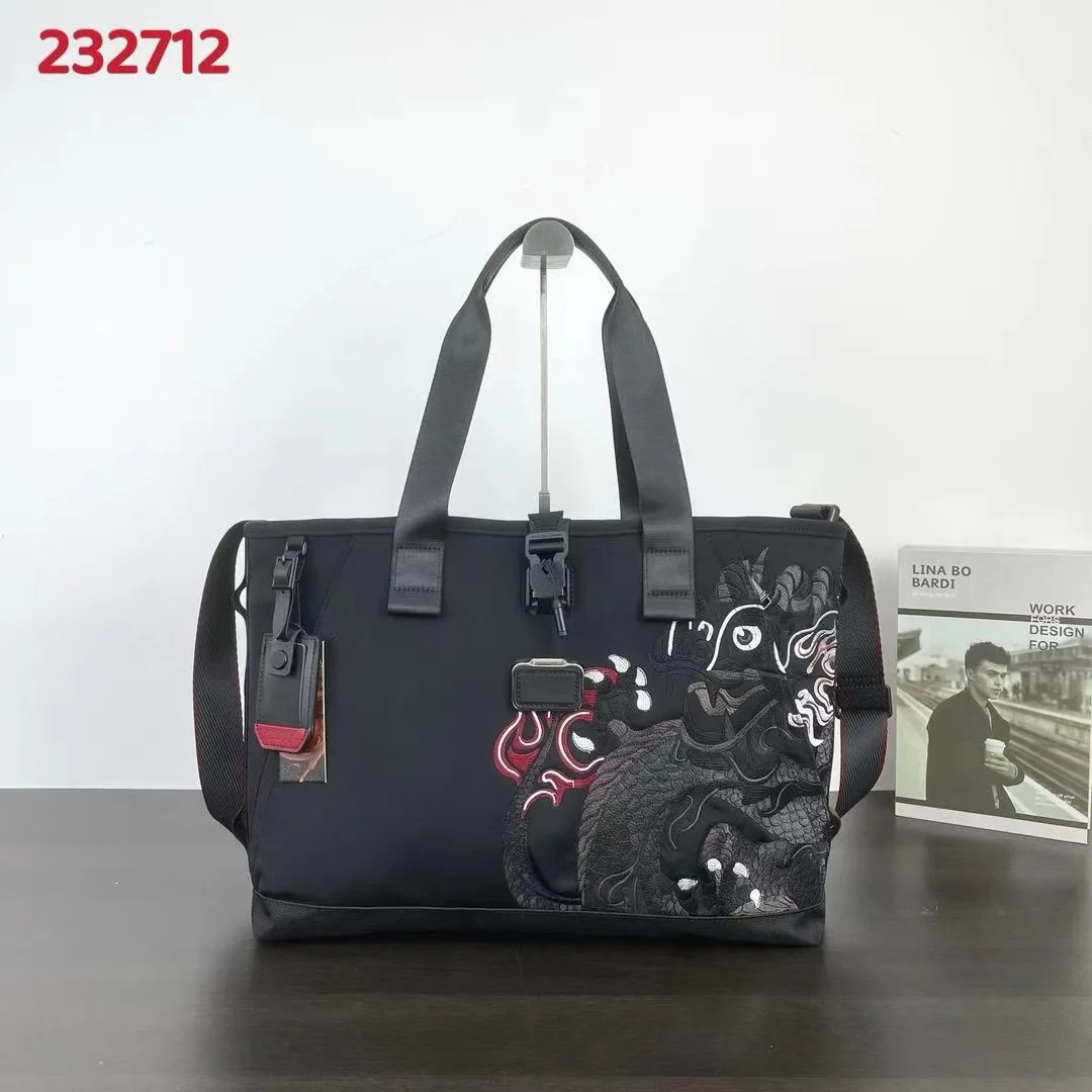 

Men's Tote Bag 232712 Year of the Dragon Embroidery Casual Shoulder Handbag
