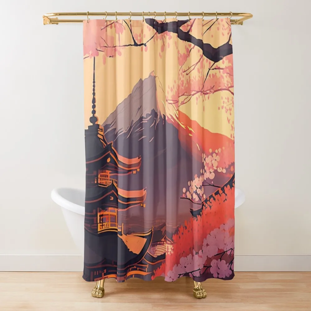 

Japanese Mountain at Sunrise - Ukiyo-e style Shower Curtain Bathroom Accessory Modern Bathroom Accessories Curtain