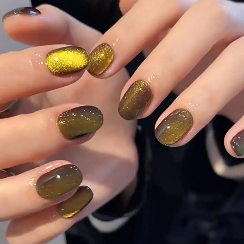 24 個再利用可能なキャットアイプレス爪グリッターショート偽爪フルカバー人工爪 DIY マニキュアアート