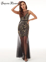 Sexy backless maxi abito estivo aderente con paillettes donna 2024 see through mesh birthday party dress abiti da sera abiti da ballo