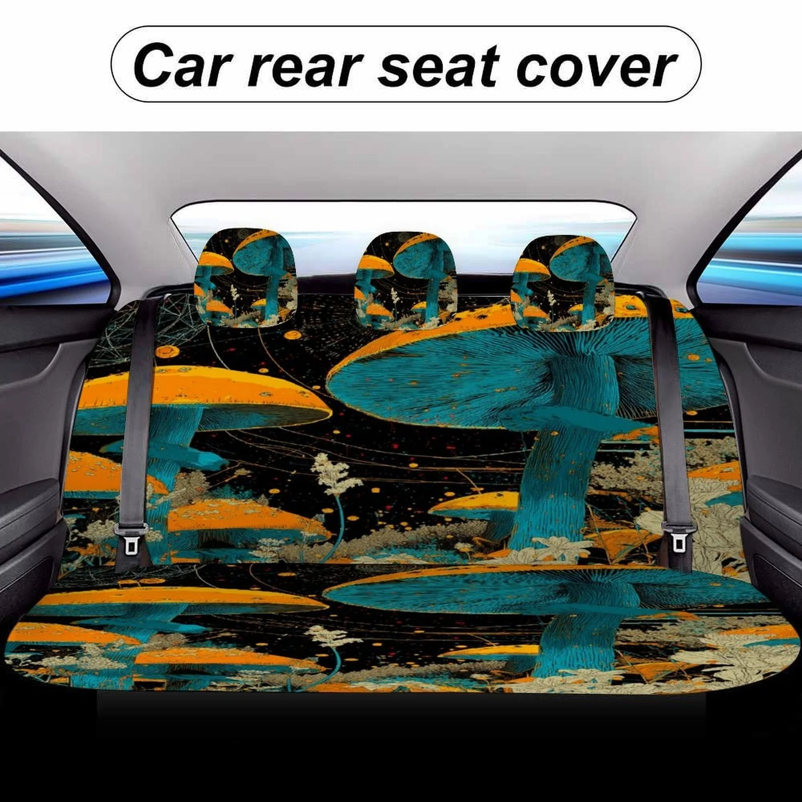 Mushroom Forest Glow Themed Car Seat Cover Set For Most Cars, Trendy Novelty Car Seat Protector Covers Full Set, Universal Car S 4