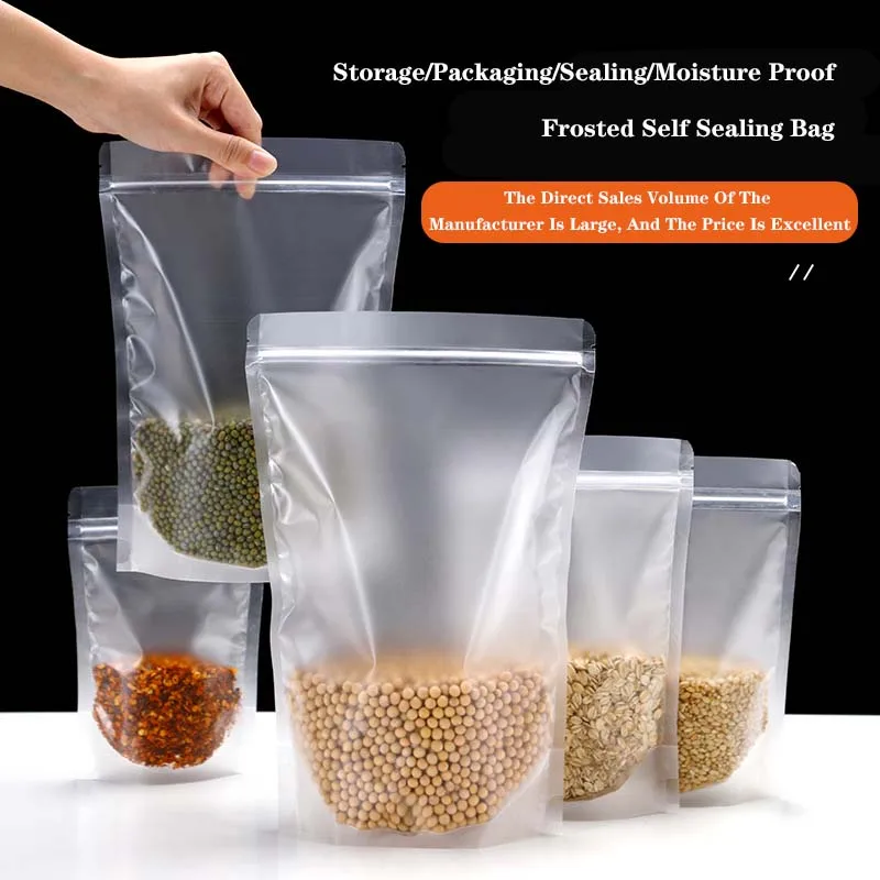 JinSen PET Vertical Food Transparent 100pcs SealStorage PackagingBag Ziplock Reusable Dried Fruit Snacks Storage Bag