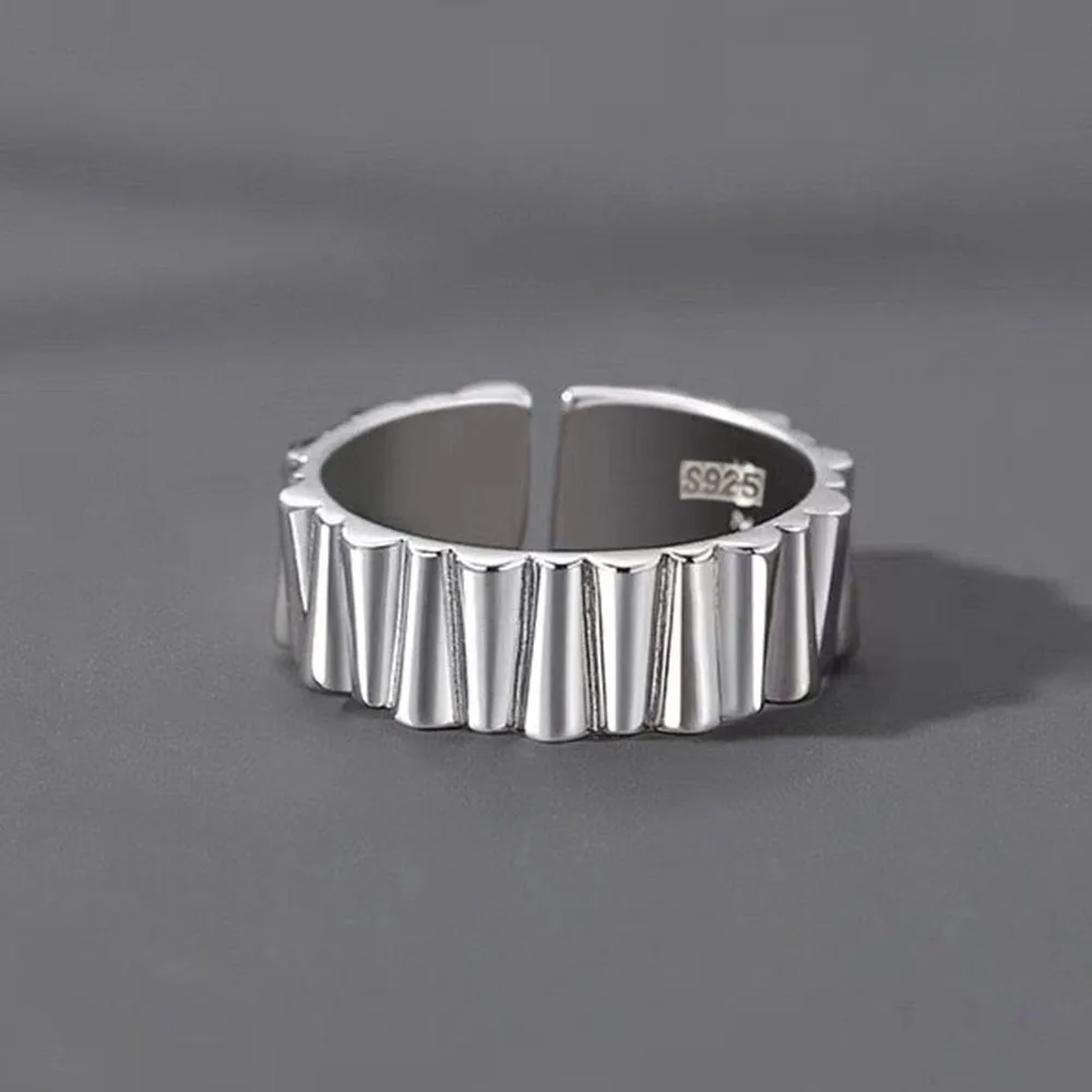 BFCLUB 925 Sterling Silver Rings For Women Men Fine Jewelry Finger Adjustable Open Shinning Strip Ring For Party Birthday Gift