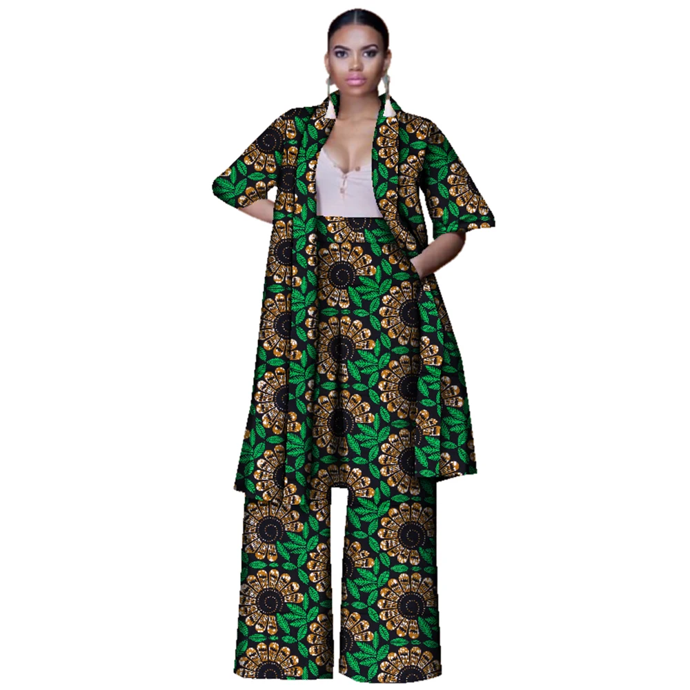 Fashion Women Suits 2 Pieces Set African Print Long Tops and Pants Women Bazin Riche Pants Sets African European Clothing WY3143