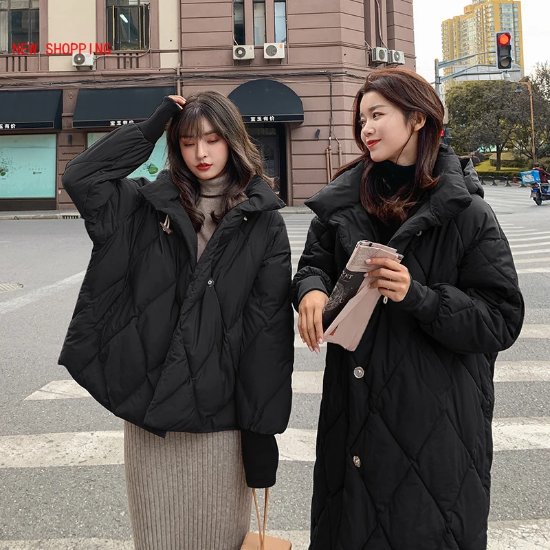 Women Winter Horn Buttons Parkas Oversized Beige Long Cotton Coat Black Hooded Thick Jacket Full Sleeve Loose Overcoat Fashion