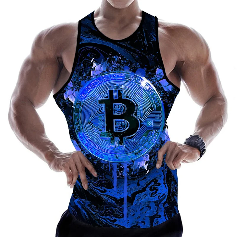3D Printed Coin Graphic Men's Tank Tops Fashion Summer Outdoor Urban Street Casual Sleeveless Vest Oversize Gym Fitness Clothing