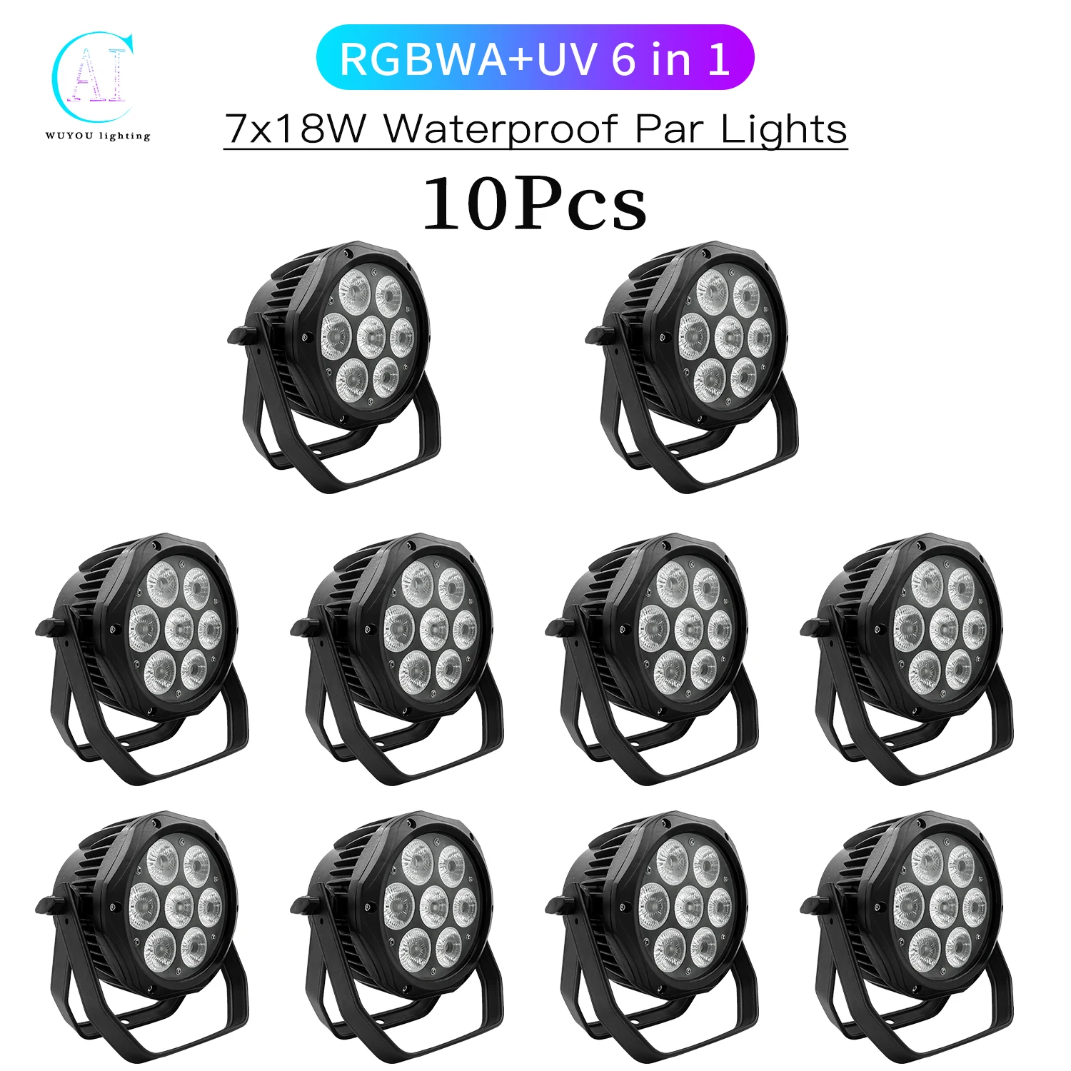 

10 шт./лот 7x18 Вт RGBWA + UV 6 в 1