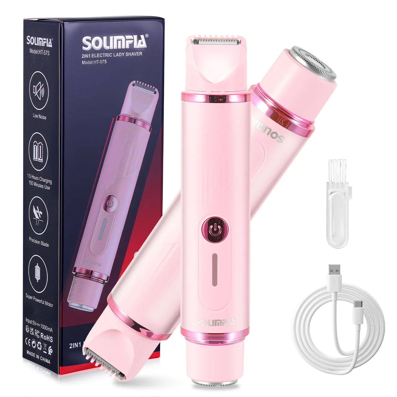 Solimpia Electric Hair Remover for Woman Double-Headed 2-in-1 Shaver for Armpits Intimate Parts Legs Body Hair Trimmer