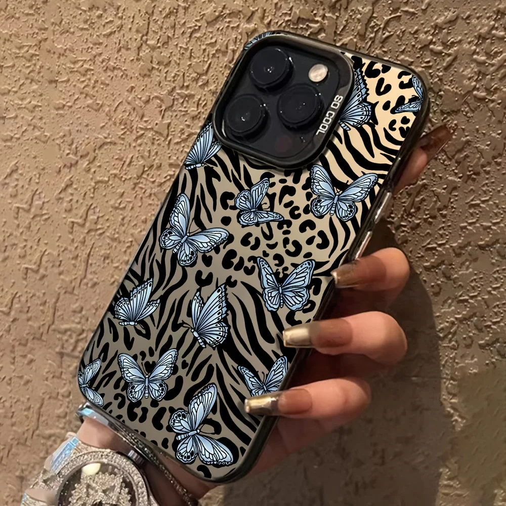 

Butterfly leopard print pattern phone case for iPhone 16 15 14 13 12 11 Pro/ Max/Plus shock-proof rear cover anti-fingerprint