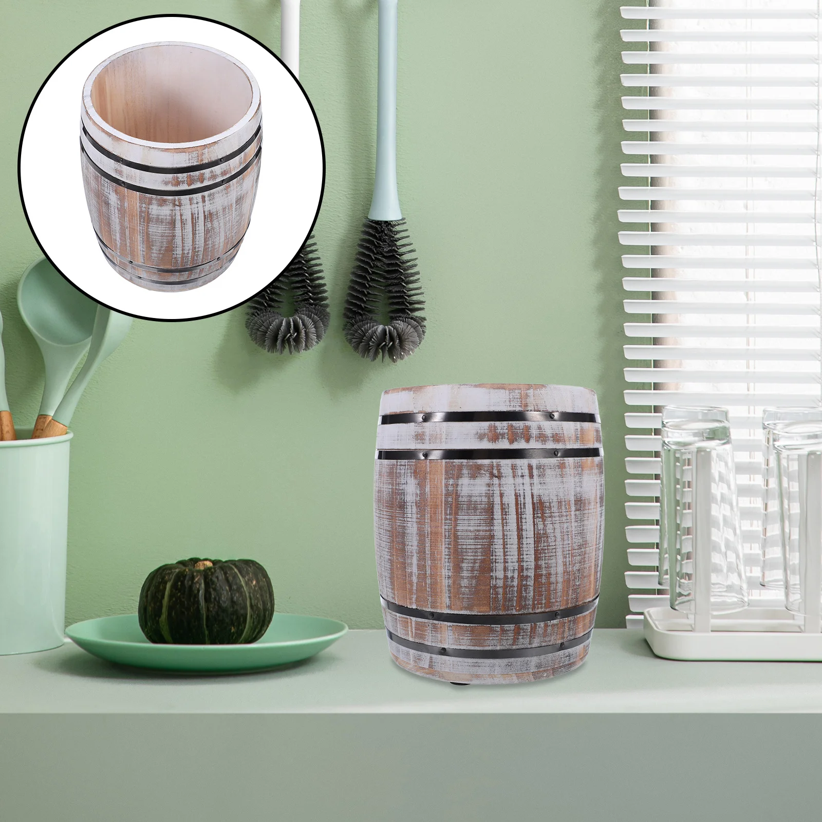 

Natural Wood Chopstick Holder Wine Barrel Design Rustic Kitchen Utensil Organizer Chopsticks Spoon Storage Box