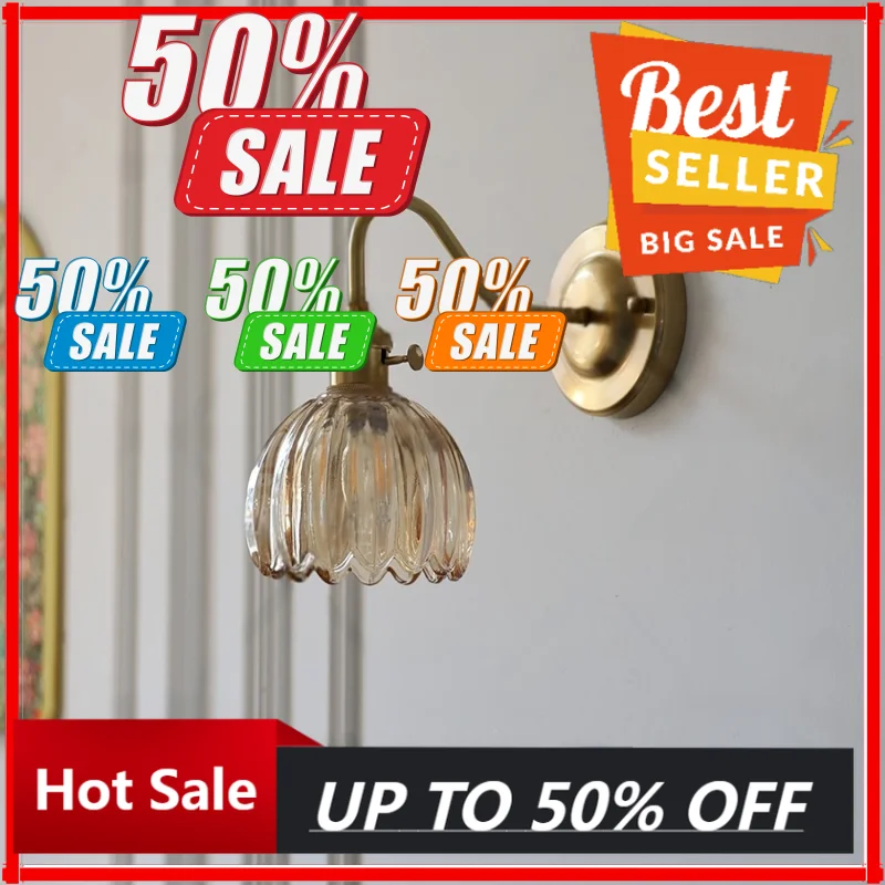 

【Fast Delivery】Plug In LED Wall Lights Dining Room Kitchen Nordic Modern Glass Copper Knob Switch Bedside Lamp Sconce Wandlamp L