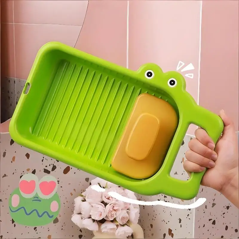 Portable Roller Washboard Cartoon Crocodile Print Mini Size Durable for Dormitory Household Hand Wash Underwear Lingerie