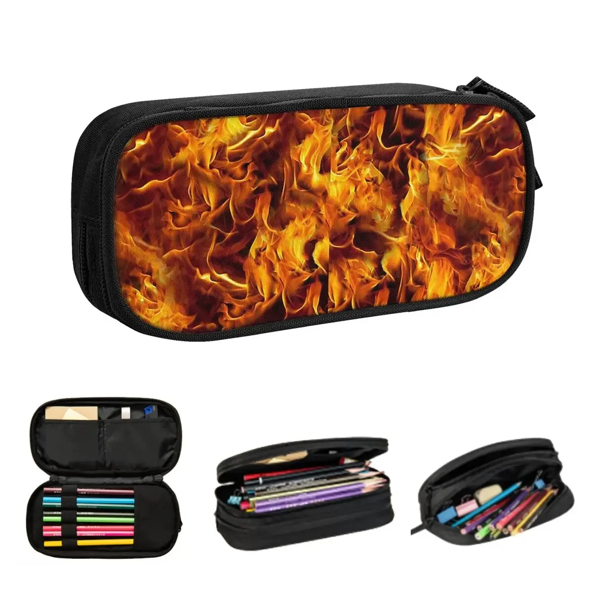 Fire And Flames Pattern Pencil Cases Large Capacity Pen Bags Pen Box Pencil Pouch For Boys Girls Students Stationery School