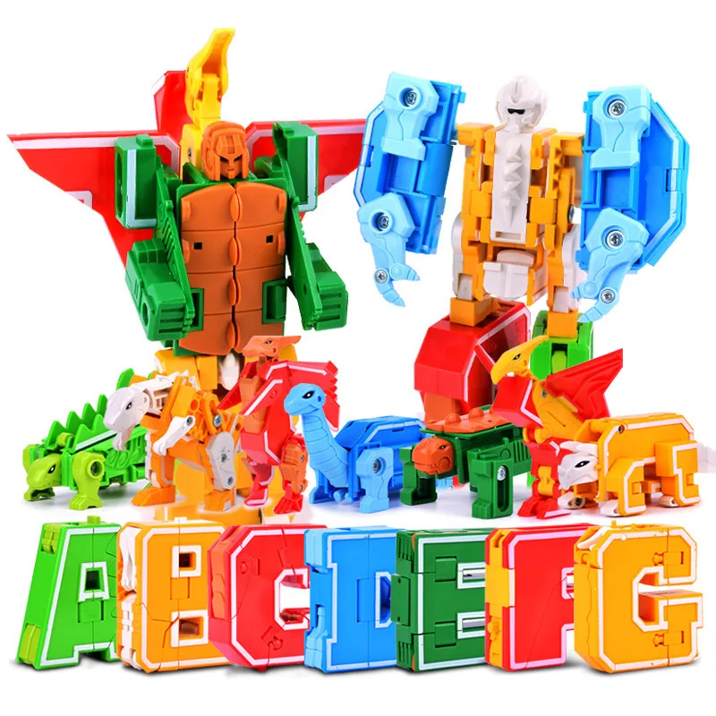 DIY Creative Building Blocks Transformation Robot Deform Alphabet Action Figure Assembling Blocks Educational Toys Children Kids