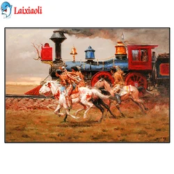 Western Horse Train Cowboy DIY Painting diamond Mosaic Indian man landscape ,5D Cross Stitch Diamond Embroidery sale,home decor
