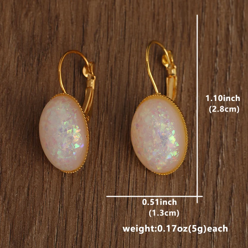 Bridal Oval White Fire Opal Earrings for Bride Earrings Cute October Birthstone Leverback Gold Color Earrings Jewelry