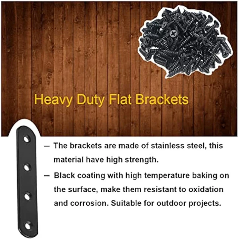 GTBL 20Pcs Straight Brackets 4 Inch Straight Brace Flat Mending Plates, Repair Fixing Joining Brackets For Wood Furniture