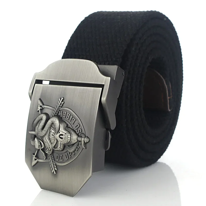 Men&Women Military Canvas Belt Luxury Cobra Skull Metal Buckle Jeans Belt Army Tactical Belts For Male Waistband Strap