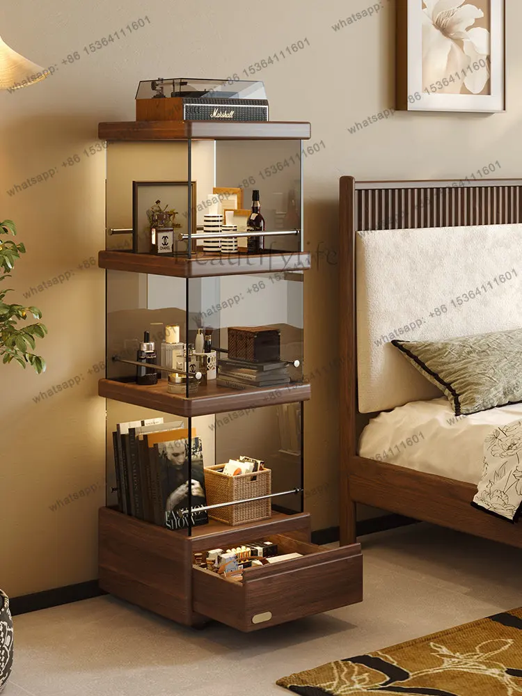 

Yizhi storage cabinet, North American black walnut solid wood living room sofa, mobile storage display cabinet