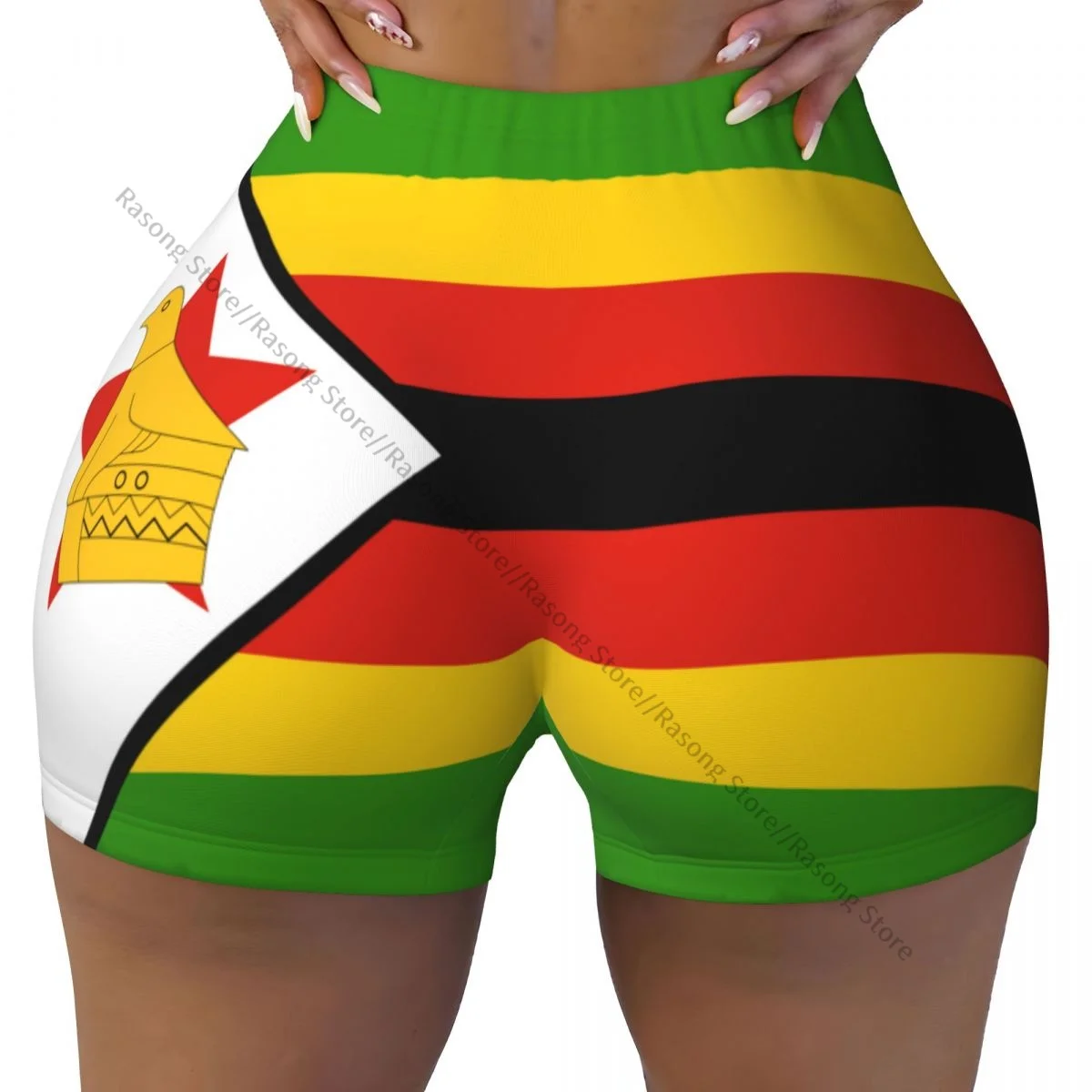 Spandex Yoga Shorts for Women Zimbabwe Flag Workout Booty Shorts