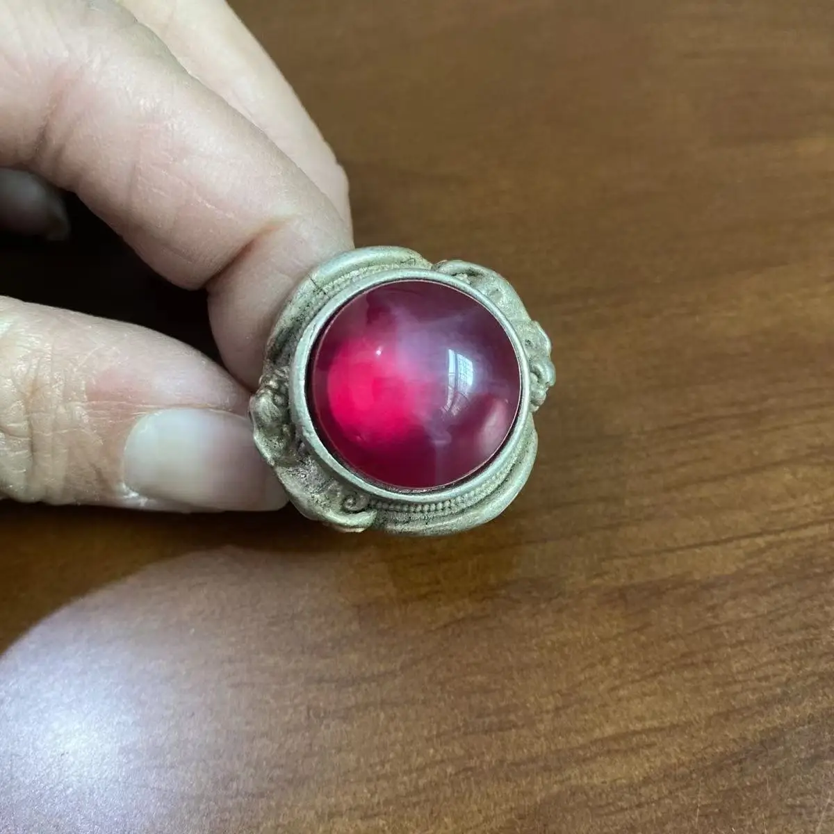 Antique collection ring, hand-set big red star gemstone, retro transshipment open ring.