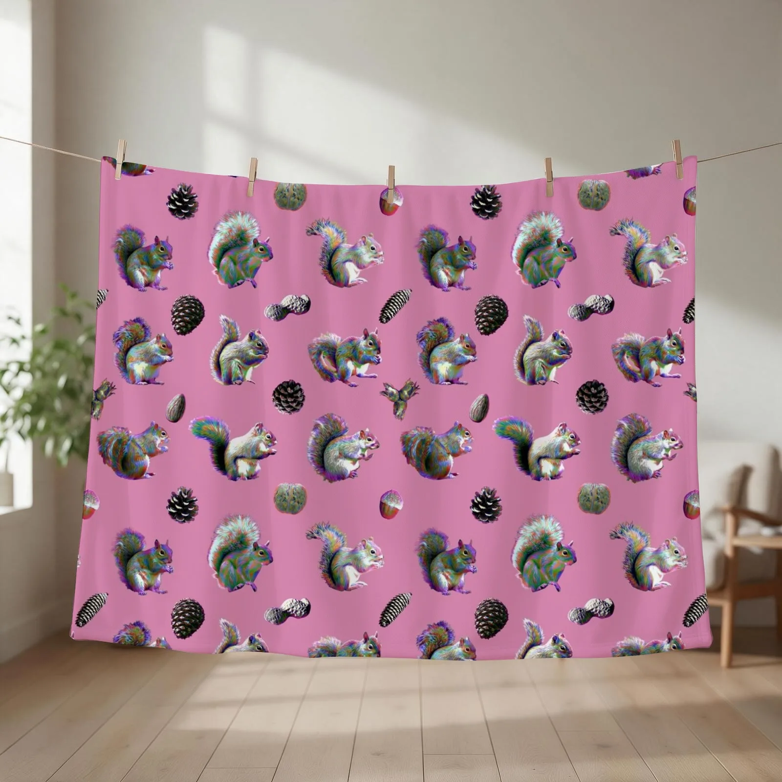 Electric Squirrels on Pink Throw Blanket couch cozy soft plush fuzzy picnic outdoor blanket
