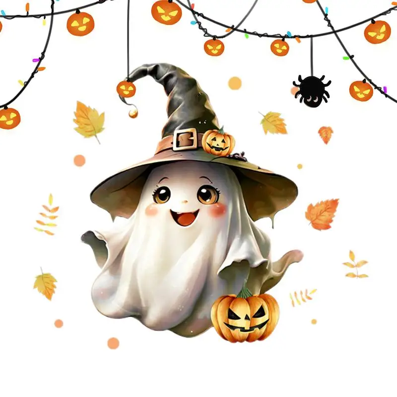 Halloween Clings For Window Witch Hat Ghost Halloween Stickers Wall Decals Pumpkin Ghosts Window Decor White Ghost Label Decal