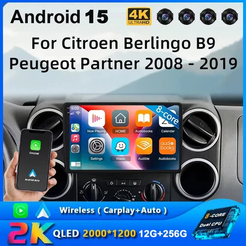 Imagen 1 del producto Radio estéreo para coche Android 15 CarPlay para Citroen Berlingo 2 B9 Peugeot Partner 2008-2019 reproductor de vídeo Multimedia GPS Autoradio HU