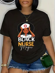 Nurse Print T-shirt, Casual Short Sleeve Crew Neck Top For Spring & Summer, Women's Clothing