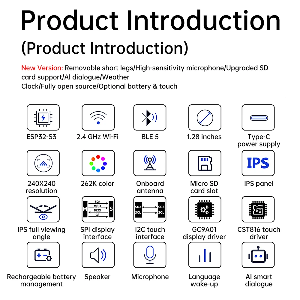 DeepSeek XiaoZhi AI ボイスチャットロボット ESP32-S3 1.28 インチ LCD ディスプレイ ESP32-N16R8 開発ボード時計飾り用にアップグレード