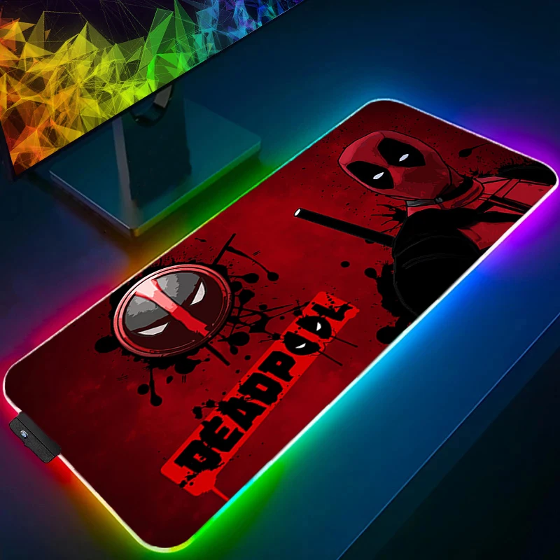 Podkładka pod mysz LED Gaming z podświetleniem, obszyta, akcesoria anime, podkładka RGB dla graczy, komputer PC, komplet, podkładka na biurko pod klawiaturę D-Deadpools