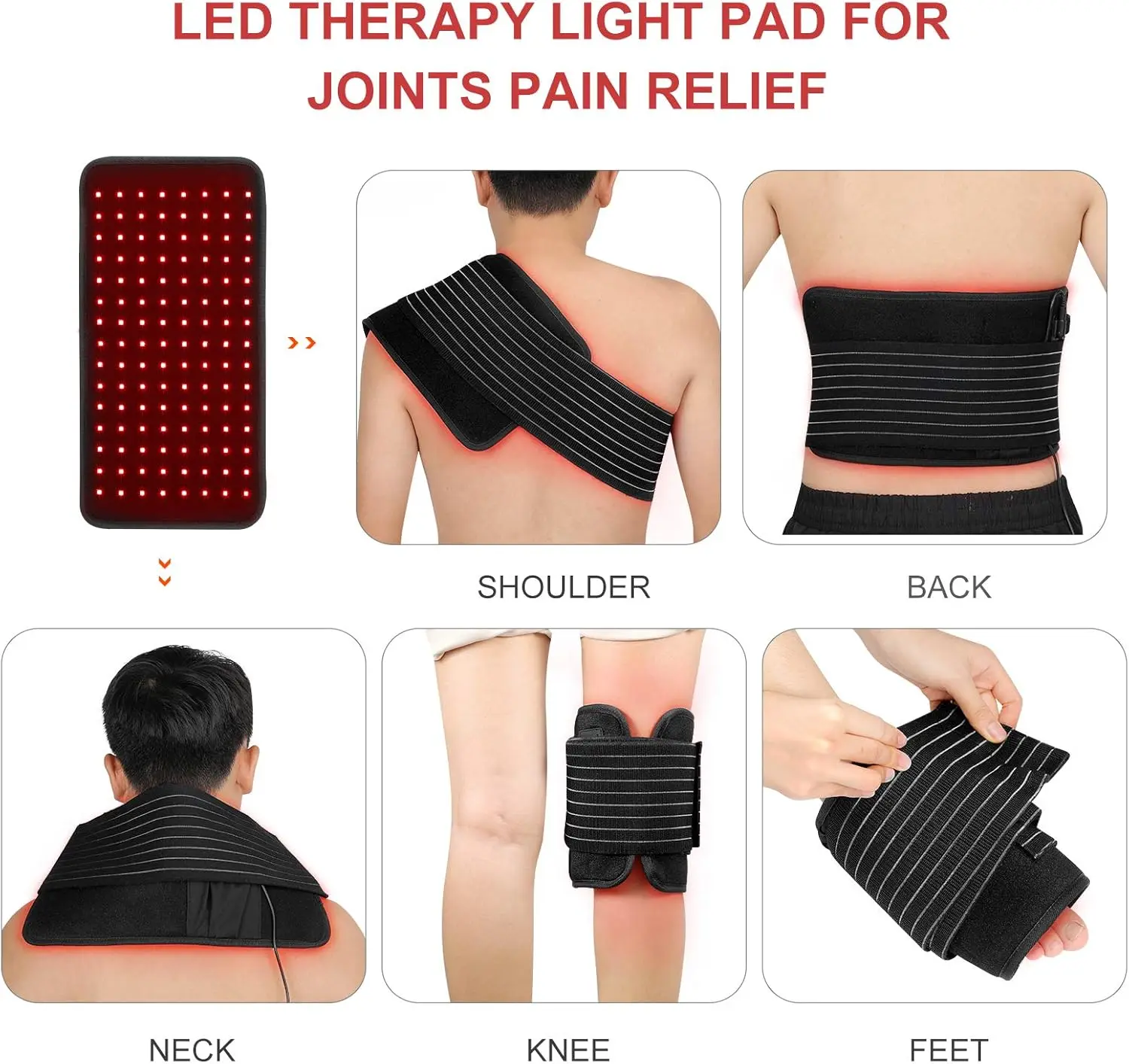 660 nm rood en 850 nm infrarood lichttherapiekussen voor pijnverlichting, draagbare omslagdoek met groot gebied