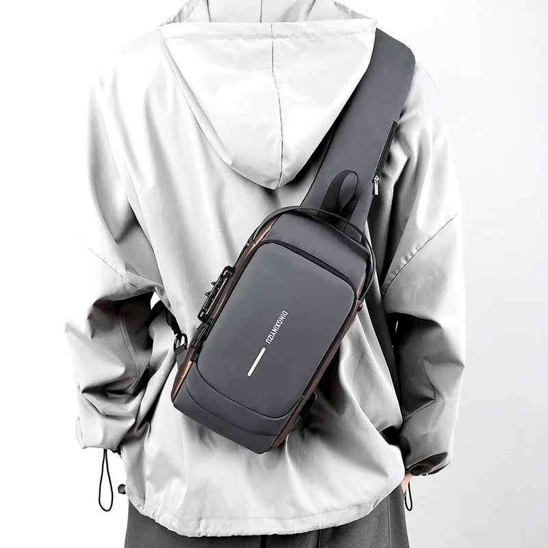 

New Multifunction Chest Bag Men Waterproof Crossbody Bag Anti-theft Male USB Charging Pack Short Travel Messenger Sling Fashion
