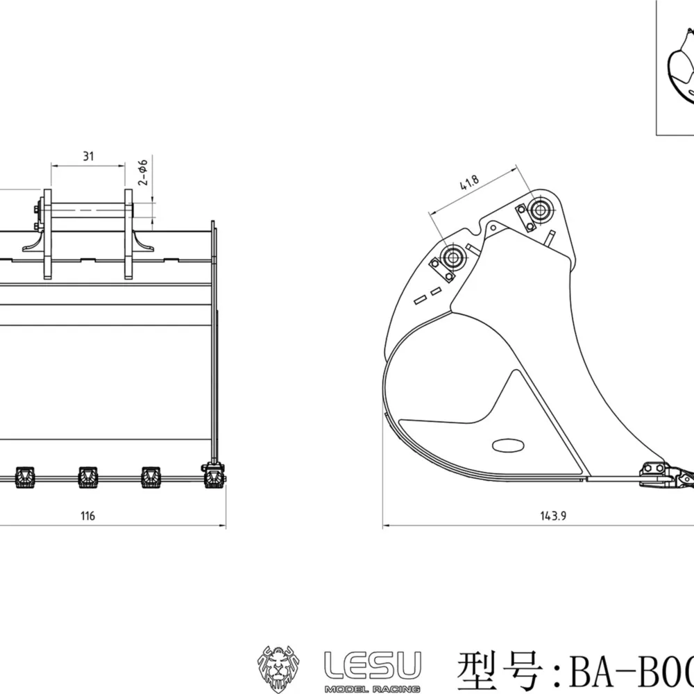 

LESU 1/14 Metal Original Bucket Replacement for RC Hydraulic Excavator LR960 LR956 Remote Control Digger B0027 B0028 B0038 B0040