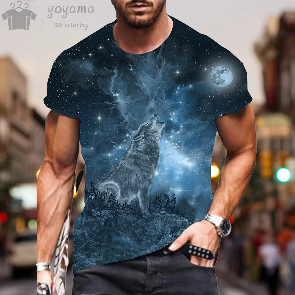 3D Wolf Druck muster Sommer übergroße T-Shirt Herren bekleidung Mode Harajuku Animal Print Kurzarm T-Shirt O-Neck Street Tops