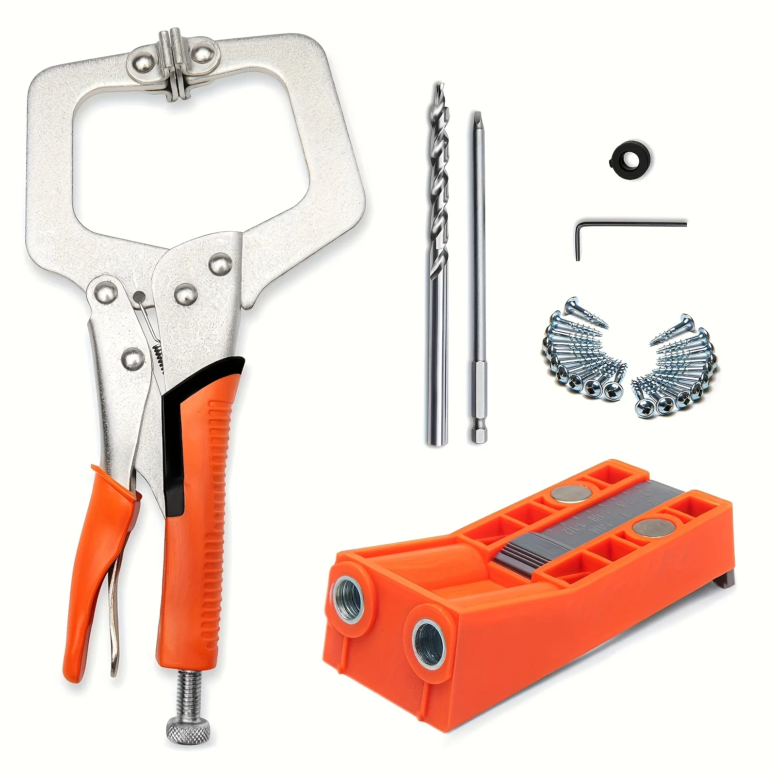 Pocket Hole /Screw Jig System Kit,With Clamp, Square Driver Bit, Hex Wrench,Stop Collar,Step Drill Bit, Square Driver Screws