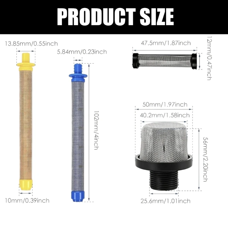 Paint Sprayer Replacement Filter Set 24 Piece Assortment with Metal Woven Strainers, Assorted Filter Sizes and Cup Filters for