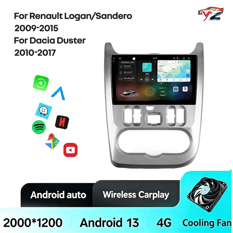 For Renault Logan 1 Sandero 2009 - 2015 Dacia Duster 2010 - 2017 Car Radio Multimedia Video Player Navigation stereo GPS Android