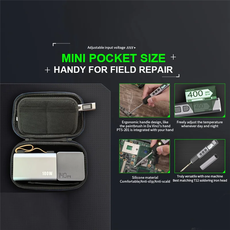 

【Must-Haves】PTS201 PD 100 Вт умный паяльник портативная паяльная станция PID контроль температуры для электронного ремонта DIY BC2