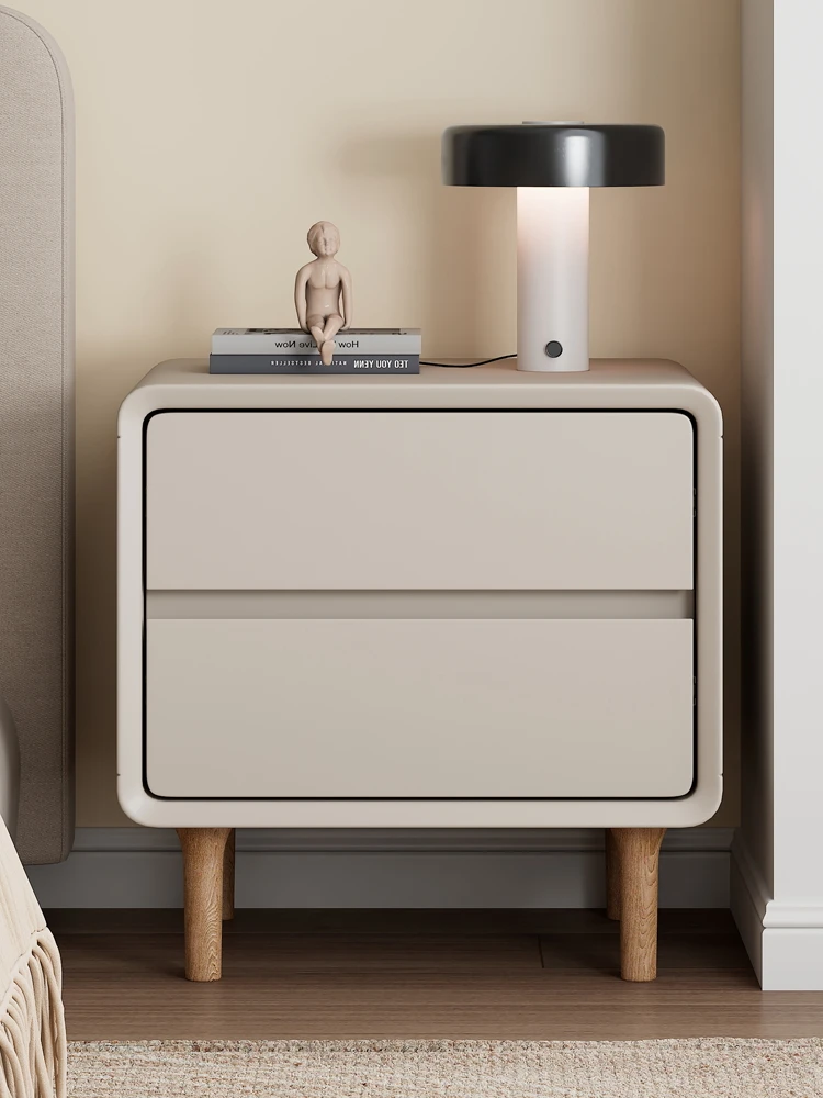 

New painted solid wood bedside table Italian minimalist cream style light luxury simple modern bedroom household bedside table